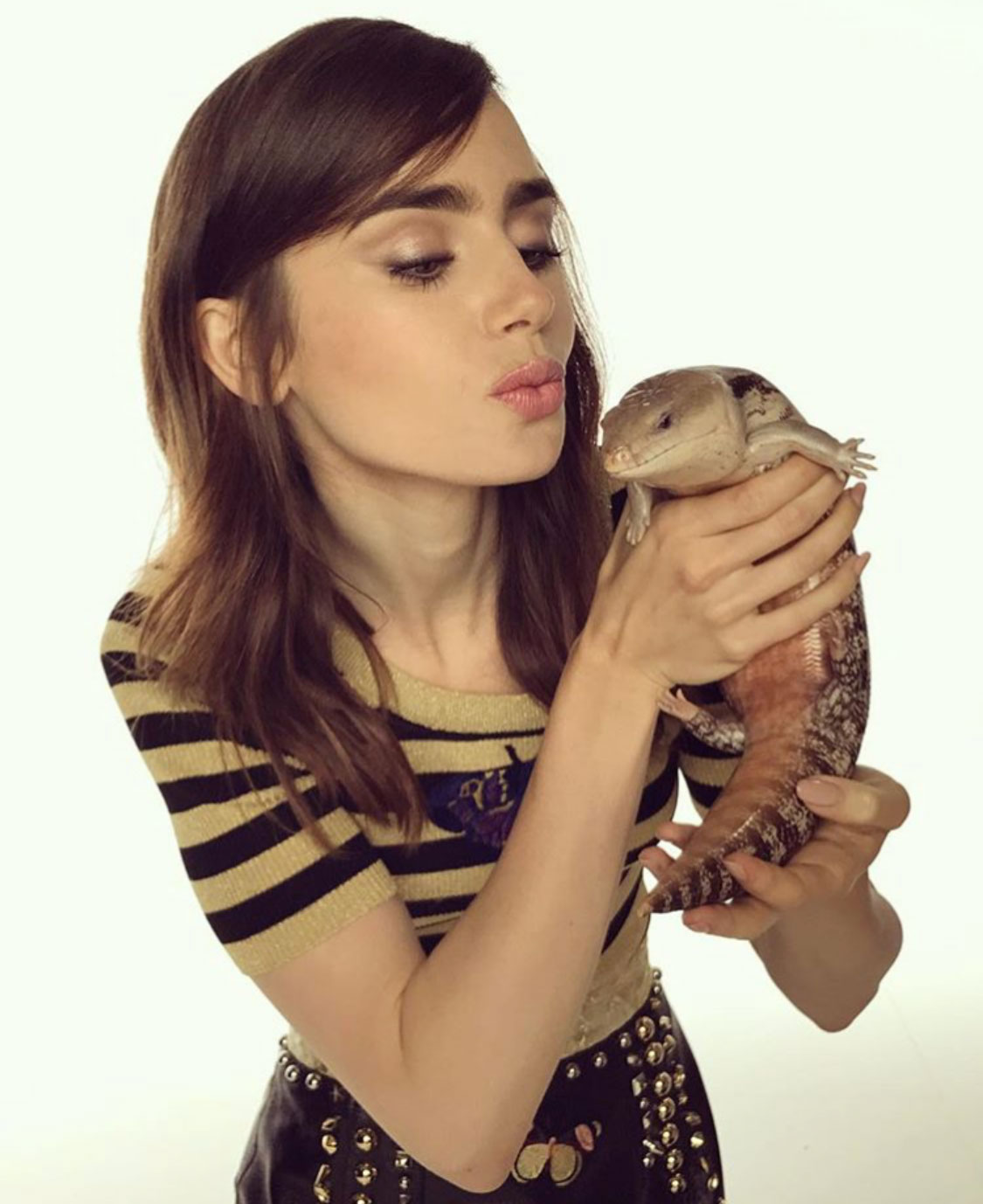 Reptiles & Amphibians: Vanity Fair Magazine, Lily Collins, Blue Tongue Skink Lizard